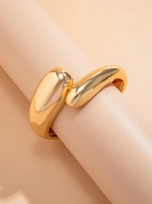 1入時尚極簡風格多元素金屬幾何手鐲，女士粗金銀耐用開口手鐲，適合日常佩戴裝飾魅力珠寶禮物 - 銀色 - 查看 10