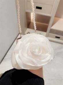 帶有精緻花紋的晚宴包，配有人造珍珠手柄和鏈帶，適合正式、舞會和晚餐，浪漫的白色婚禮包新娘包，完美適用於派對、婚禮、舞會、晚餐/宴會，與婚紗、禮服、晚禮服、生日禮服、派對禮服相匹配