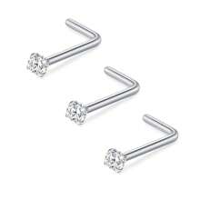 3pcs 18G 20G Hypoallergenic Nose Piercing, 1.5mm 2mm 2.5mm Rhinestone CZ Nose Studs, Surgical Steel L Shape Nose Screw Studs ,Nose Piercing Jewelry Silver Black Gold - Multicolor - View 9