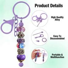 Mixed Beaded Keychain With Steel Blank Metallic Alloy Beads, Detachable Beaded Pendants For Handmade Jewelry Crafts - One Size - View 4