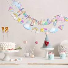 Dual Row Star Cloud Rainbow Unicorn Letter Hanging Flag, Children's Birthday Party Indoor Unicorn Series Decoration Banner Flag Baby Shower Easter Gift Things For Girls/Boys