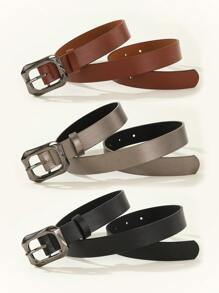 3pcs Black Square Buckle Belts For Daily Life, Suitable For Dresses, T-Shirts, Casual Pants, Fashion Elegant Women Waist Belts Summer, School Fall, Autumn, Halloween - Multicolor - View 3