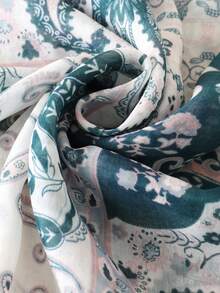 One Women Linen Scarf With Tassels - Blue - View 5