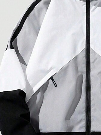 Boyfriend Style Men Stand Collar Color Block Sports Long Sleeve Jacket