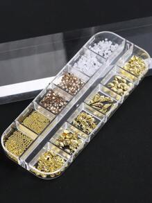 12 Grid 3D Ocean Theme Nail Decoration Pendant Alloy Shell Abalone Seahorse Starfish Conch Pearl Mini Caviar Beads Rhinestone 3D Ocean Series Metal Pendant Suitable For Nail Art Jewelry Making Technology DIY Nail Charms Nail Gems Nail Supplies