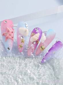 12 Grid 3D Ocean Theme Nail Decoration Pendant Alloy Shell Abalone Seahorse Starfish Conch Pearl Mini Caviar Beads Rhinestone 3D Ocean Series Metal Pendant Suitable For Nail Art Jewelry Making Technology DIY Nail Charms Nail Gems Nail Supplies