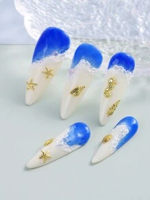12 Grid 3D Ocean Theme Nail Decoration Pendant Alloy Shell Abalone Seahorse Starfish Conch Pearl Mini Caviar Beads Rhinestone 3D Ocean Series Metal Pendant Suitable For Nail Art Jewelry Making Technology DIY Nail Charms Nail Gems Nail Supplies
