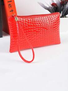 1 chiếc ví nữ có khóa kéo, túi đựng ví nữ, ví cầm tay có dây đeo cổ tay, ví da PU thời trang, ví đựng tiền xu cho nữ, ví đựng thẻ - Đỏ - Xem 5