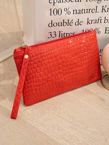 1 chiếc ví nữ có khóa kéo, túi đựng ví nữ, ví cầm tay có dây đeo cổ tay, ví da PU thời trang, ví đựng tiền xu cho nữ, ví đựng thẻ - Đỏ - Xem 4