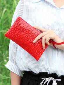 1 chiếc ví nữ có khóa kéo, túi đựng ví nữ, ví cầm tay có dây đeo cổ tay, ví da PU thời trang, ví đựng tiền xu cho nữ, ví đựng thẻ - Đỏ - Xem 1