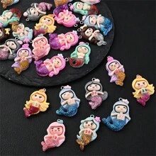 10入組樹脂diy珠寶吊墜,可用於卡通美人魚公主耳環、髮夾、手機殼裝飾 - 彩色 - 查看 3