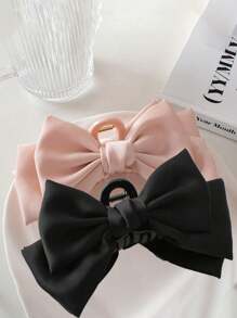 3pcs/Set Women's Pink, Black, White Elegant Bowknot Large Hair Claw Clips Hair Jaw Clip Hair Clamps Hair Clutch Hair Catcher Clip