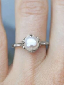 1 PC Classical Cubic Zirconia & Faux Pearl Ring For Women For Wedding Anniversary Jewelry Gift