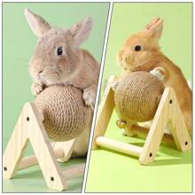 1入組兔子玩具磨爪球，黃麻耐磨耐咬穩定防翻筋斗小寵物益智玩具，兔子寵物貓玩具貓抓球形