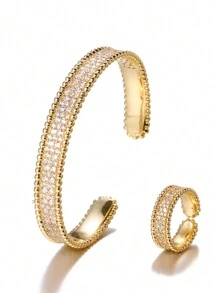 1 Set Personalized Bracelet And Ring Set Decorated With Cubic Zirconia
