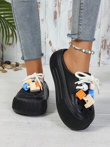 Ladies Summer Lightweight Mule Shoes Thick-Soled Comfortable Cartoon Sandals Casual Outdoor Beach Slippers - Black - View 5