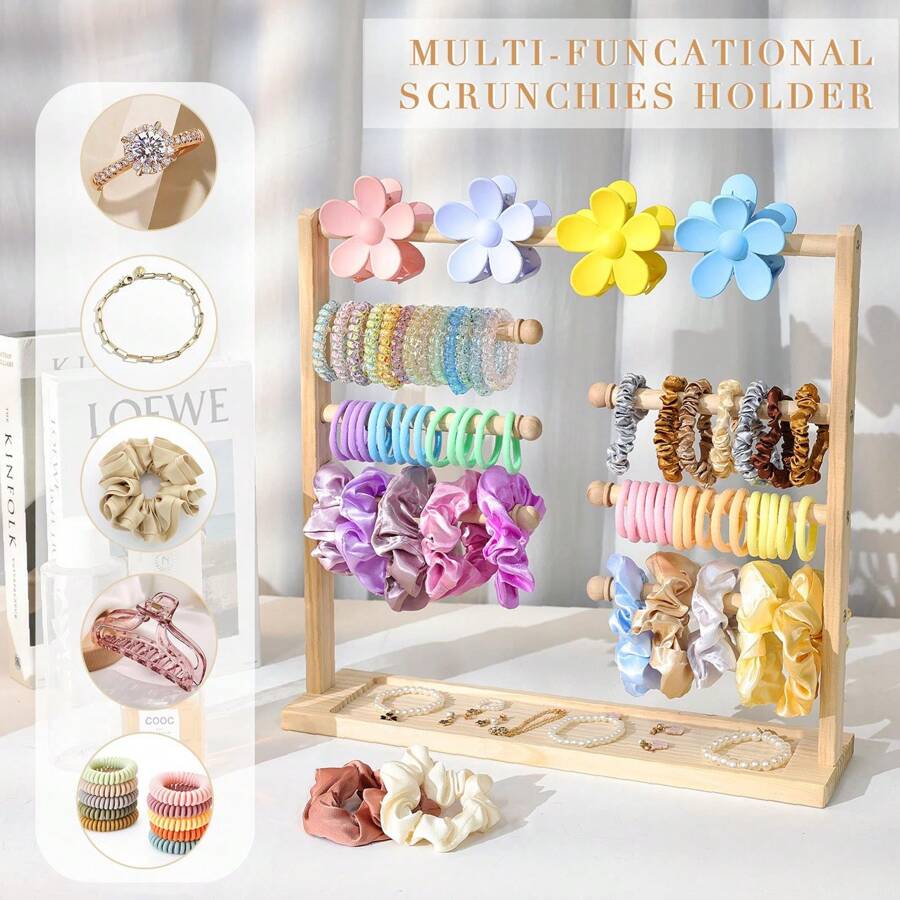 Oaoleer Scrunchie Holder Organizer, Wooden Hair Tie Organizer, Girls