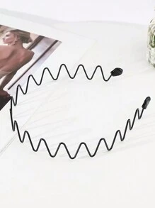 1 件简约女士隐形大波浪铁发带，无压力弹簧发箍，适用于化妆、洗脸、敷面膜、发饰头带，黑色 - 查看 8