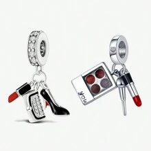 Charms De Zapato De Tacón Alto, Lápiz Labial Y Bolso Plateado Para Mujeres Adecuados Para Hacer Pulseras Y Collares De Bricolaje - Plateado - Ver 1