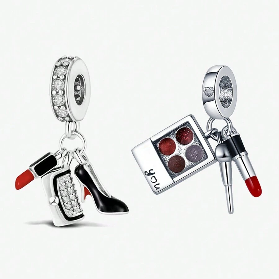 Charms De Zapato De Tacón Alto, Lápiz Labial Y Bolso Plateado Para Mujeres Adecuados Para Hacer Pulseras Y Collares De Bricolaje - Plateado - Ver 1