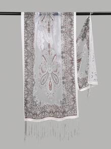 1 bucă la modă pentru femei Burnout model floral ciucuri șal din dantelă eșarfă moale confortabilă accesoriu de zi cu zi
