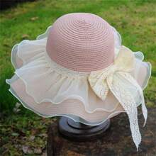 1pc Fashionable Women Sun Hat, Foldable Straw Hat For Beach, Travel, Outdoor Activities, Gift, Daily Wear, Sun Protection, Vacation Must-Have Valentine's Day