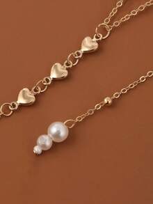 1入優雅長款Y形銅珠鍊，簡約珍珠流蘇拼接項鍊後背鏈，適用於女性 - 金色 - 查看 3