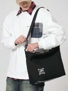 1 件大容量防水尼龙手提包/斜挎包，男女皆宜。简约设计，宽肩带，适合日常通勤。时尚，适合休闲场合。手提旅行露营健身房工作周末暑假假期随身携带实用黑色礼物个性化礼物男朋友爸爸丈夫 - 黑色 - 查看 6