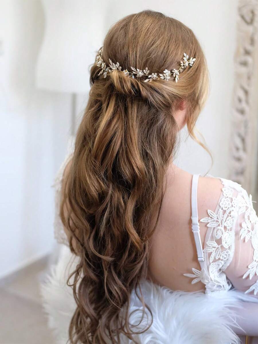 1 件优质精致奢华水钻花朵头带、水晶新娘婚礼用品、公主仙女风格新娘清新发饰、礼物照片道具情人节 - A - 查看 1