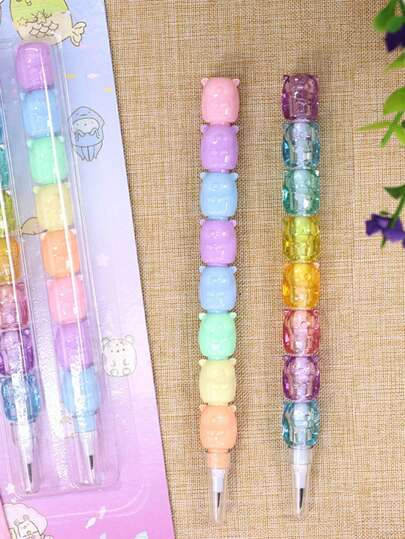 1pc 1 Card 2pcs Set Student Building Block Mechanical Pencil, No Need To Sharpen, Random Packaging Card, Back To School Small Gift, Essential School Supplies