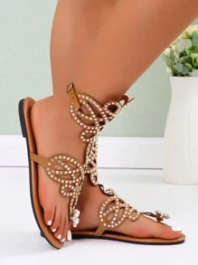 2024 New Cross-Border Style Popular Diamond Beach Slipper Sexy And Comfortable Flip Flops For Summer - Khaki - View 3