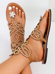 2024 New Cross-Border Style Popular Diamond Beach Slipper Sexy And Comfortable Flip Flops For Summer - Khaki - View 4
