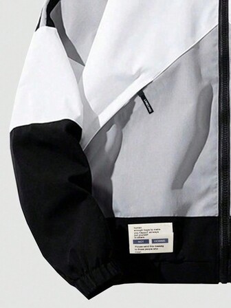 Boyfriend Style Men Stand Collar Color Block Sports Long Sleeve Jacket