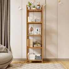 LIVINGANDHOME 3/4/5 Tiers Sturdy Bamboo Wood Book Storage Shelf Rack,Solid Wood Standard Bookcase, Freestanding Home Storage Display Furniture,Wood Pland Stand,Flower Stand Flower Holder,Slatted Design Multi Use Home Display Rack Multi-Functional Stoage Rack Shelf For Living Room,Bedroom,Bathroom,Kitchen,Office - Brown - View 8