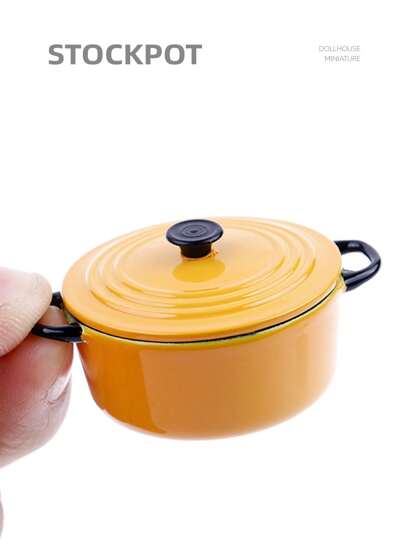 1pc Dollhouse Miniature Kitchen Metal Soup Pot And Kettle: 1/12 Mini Simulation Kitchen Table Household Cookware Decorative Model,Miniature Dollhouse Accessories,Stock Pot,Yellow Kitchen