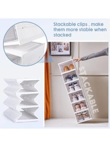 6 piezas/set Cajas para Zapatos de Plástico Transparente Apilables, Organizador de Zapatos para Armario, Contenedores Modulares para Almacenaje de Zapatos, Blanco almacenamiento de zapatos de plástico