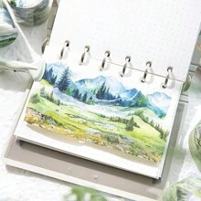 MOCARD 一卷2m風景主題手工記帳和紙膠帶，復古創意藝術風格貼紙，DIY相簿和手工材料，節日禮物，個性化筆記本文具 - 綠色 - 查看 2