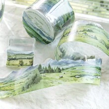 MOCARD 一卷2m風景主題手工記帳和紙膠帶，復古創意藝術風格貼紙，DIY相簿和手工材料，節日禮物，個性化筆記本文具 - 綠色 - 查看 7