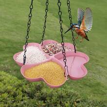 4合1樹掛鳥飼料器 彩虹色鳥浴器 新款鳥浴器 戶外陽臺花園飼料器 水飲料器 鳥浴器 裝飾雙用807 四心四鏈懸掛鳥飼料器 - 藍色 - 查看 3