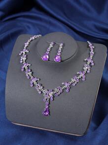 Set Of 4 Elegant Rhinestone And Rhinestone Queen Crown Necklaces - Bridal Wedding Headpiece For Events, Parties, Baroque Jewelry Valentine's Day Accessories - 淡紫色 - 查看 5