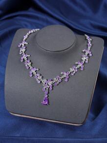 Set Of 4 Elegant Rhinestone And Rhinestone Queen Crown Necklaces - Bridal Wedding Headpiece For Events, Parties, Baroque Jewelry Valentine's Day Accessories - 淡紫色 - 查看 4