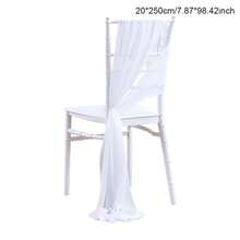 زينة ظهر كرسي الزفاف في الهواء الطلق 2 قطعة، حجاب كرسي الشيفون المزين باللؤلؤ، زينة حفلة عيد ميلاد - أبيض - مشاهدة 3