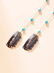 2 Pieces Of Charm, Fashionable And Simple Bohemian Style Chain Women Blue Rice Bead Decorated Hair Clip Hair Chain Set Braid Beads Hair Braiding Metal Decoration/Accessories Jewelry Carnival Head Jewelry Head Pieces Jewelry, Hair Jewellery, Wedding