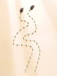 2 Pieces Of Charm, Fashionable And Simple Bohemian Style Chain Women Blue Rice Bead Decorated Hair Clip Hair Chain Set Braid Beads Hair Braiding Metal Decoration/Accessories Jewelry Carnival Head Jewelry Head Pieces Jewelry, Hair Jewellery, Wedding