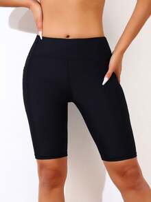 Quần bơi cạp cao có túi cho nữ Quần bơi dài có lót dành cho nữ mùa hè - màu đen - Xem 3