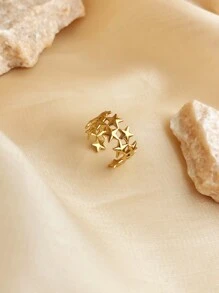 1pc Fashionable Women Ring, Stainless Steel Jewelry, 18K Gold Plated, Yellow Color, Ideal For Party, Creative Star Design, Adjustable Size, Suitable For Mother's Day, Teacher's Day, Valentine's Day, Elegant And Charming Jewelry Valentines