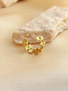 1pc Fashionable Women Ring, Stainless Steel Jewelry, 18K Gold Plated, Yellow Color, Ideal For Party, Creative Star Design, Adjustable Size, Suitable For Mother's Day, Teacher's Day, Valentine's Day, Elegant And Charming Jewelry Valentines