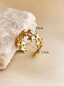 1pc Fashionable Women Ring, Stainless Steel Jewelry, 18K Gold Plated, Yellow Color, Ideal For Party, Creative Star Design, Adjustable Size, Suitable For Mother's Day, Teacher's Day, Valentine's Day, Elegant And Charming Jewelry Valentines