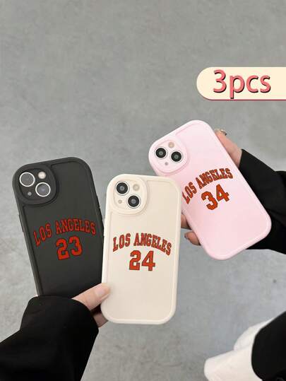 Black / White / Pink Soft Silicon Phone Case With 3D Design Of  3 Los Angeles Letters, Numbers, And Lens Protection Compatible With IPhone 11, IPhone 13, IPhone 14, IPhone 15, And Other IPhone Models. Samsung Cases And Galaxy S24 Case Are Also Available.
