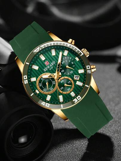  REWARD 男士石英表硅胶表带商务时尚计时日历夜光指针多功能男士腕表高品质礼物经典设计表带